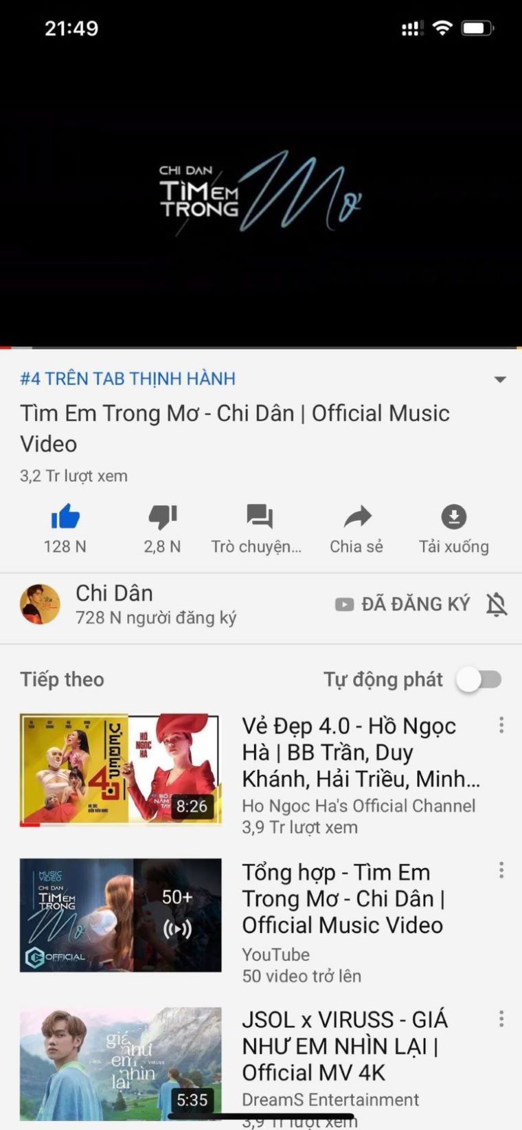 MV “ Tìm em trong mơ” của ca sĩ Chi Dân đạt Top #4 Trending