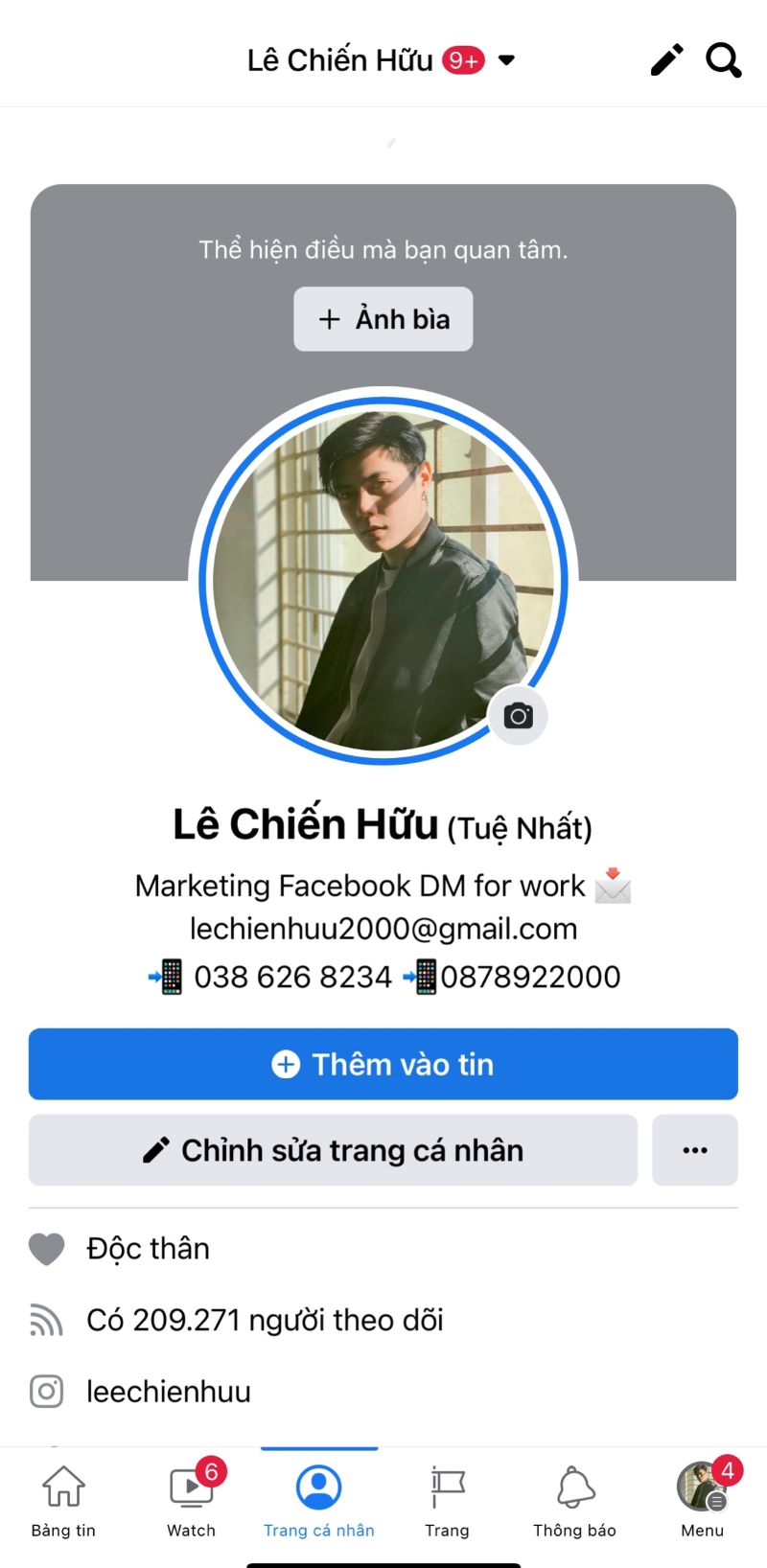 Trang Facebook cá nhân của anh chàng